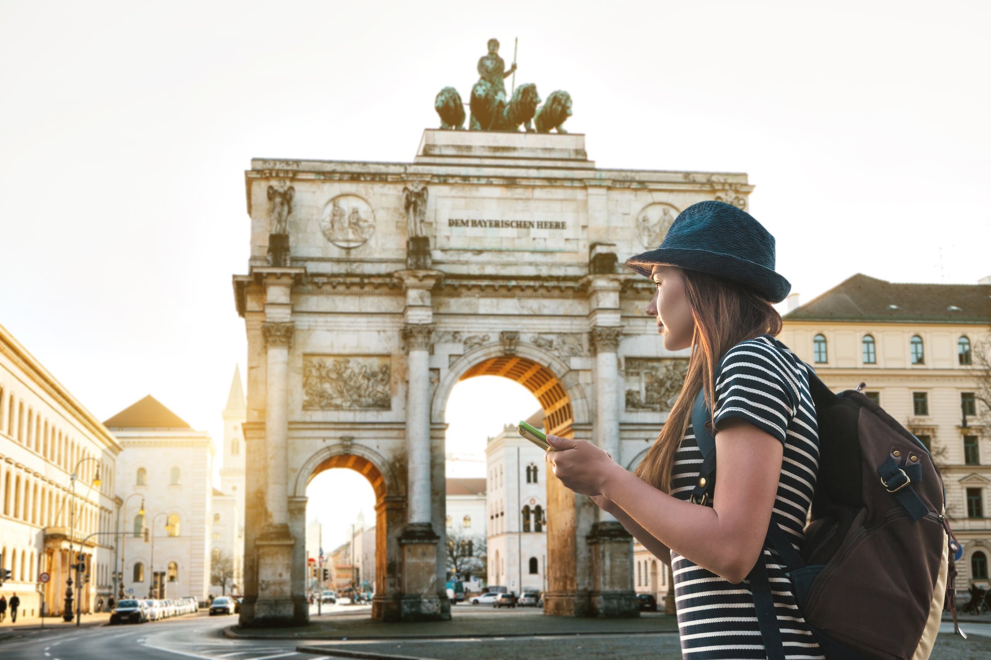 A young woman tourist explores Munich