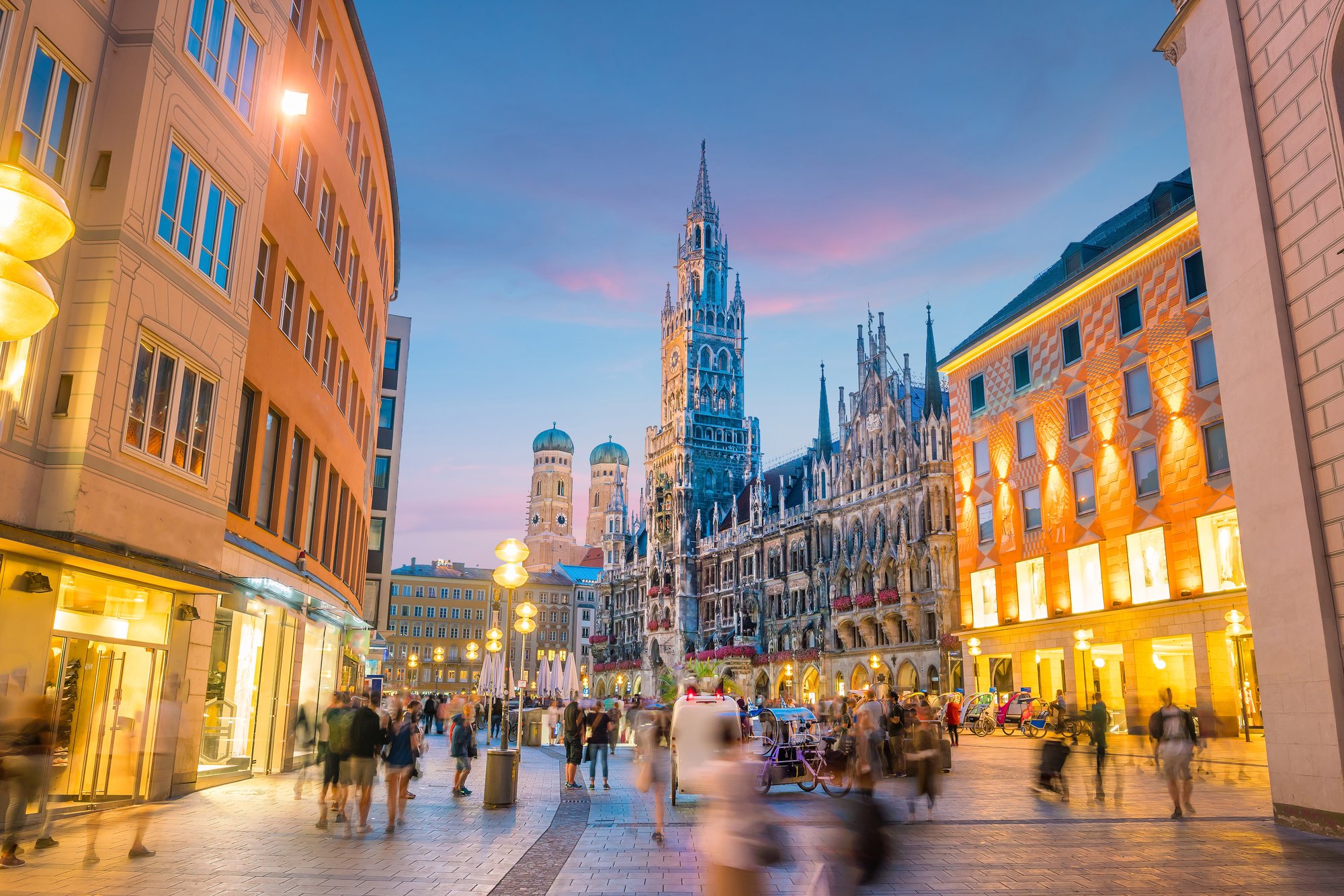 Munich skyline with Marienplatz town hall in Germany